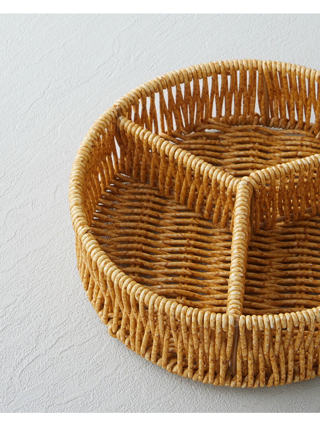 Wicker Plastik Rattan 3 Bölmeli Sunumluk 19x5 cm Açık Kahverengi-2