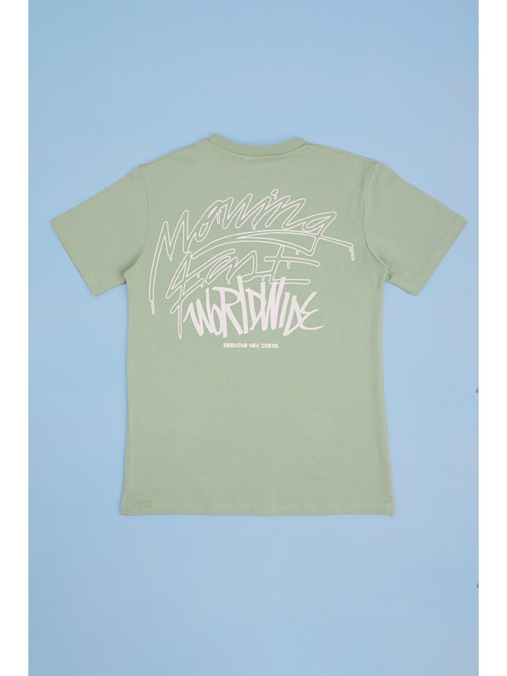 Yeşil Yazı Baskılı Bisiklet Yaka Erkek Çocuk Tişört-1