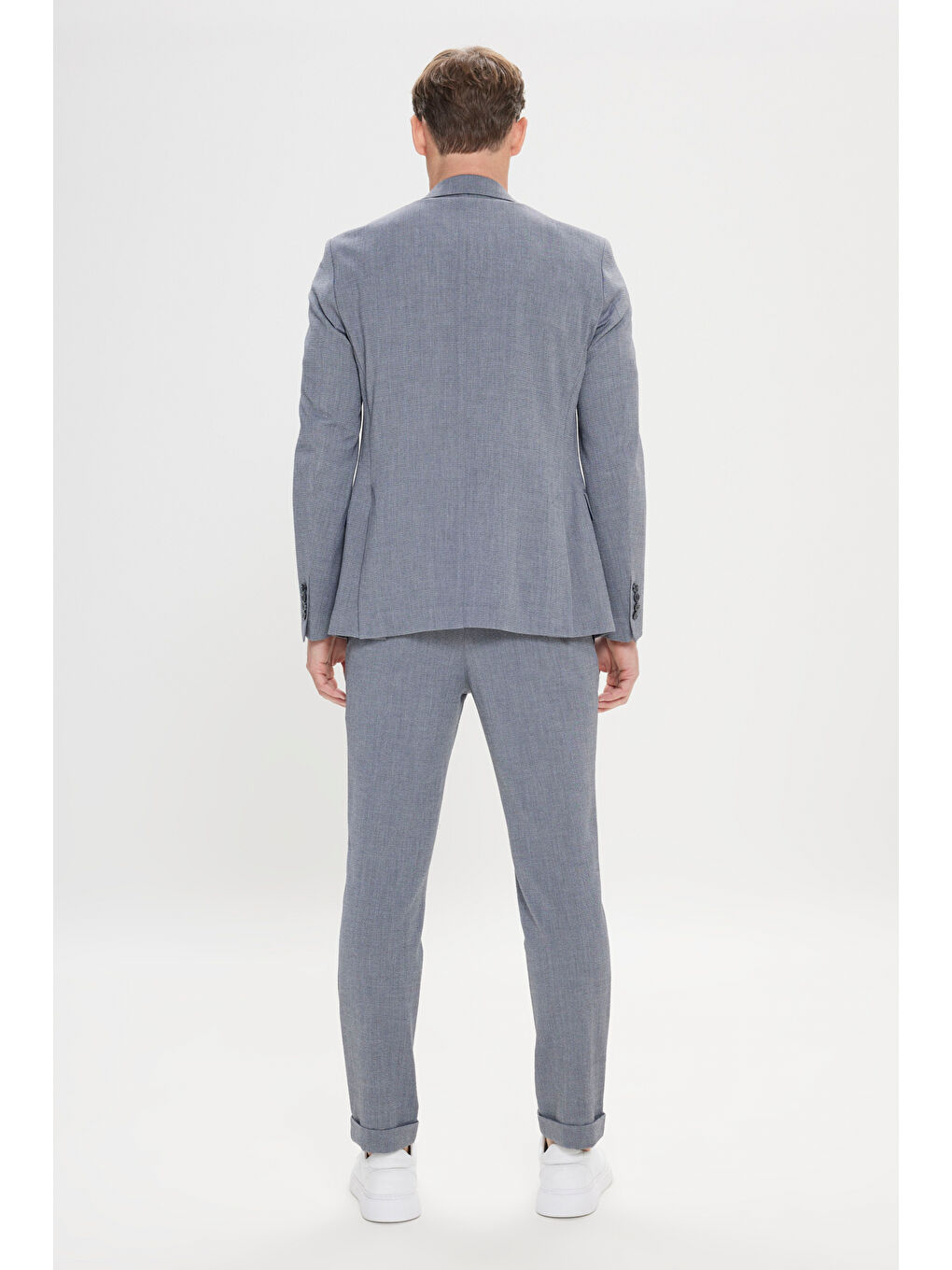 Erkek Gri Slim Fit Mono Yaka Beli Bağlamalı Gofre Desenli Takım Elbise-8