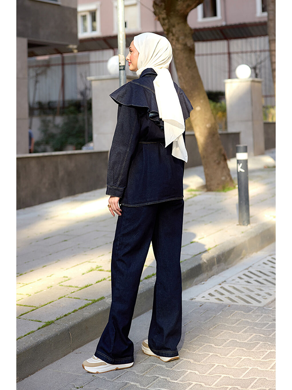 Kadın Jean Volanlı Gömlek Lacivert-2