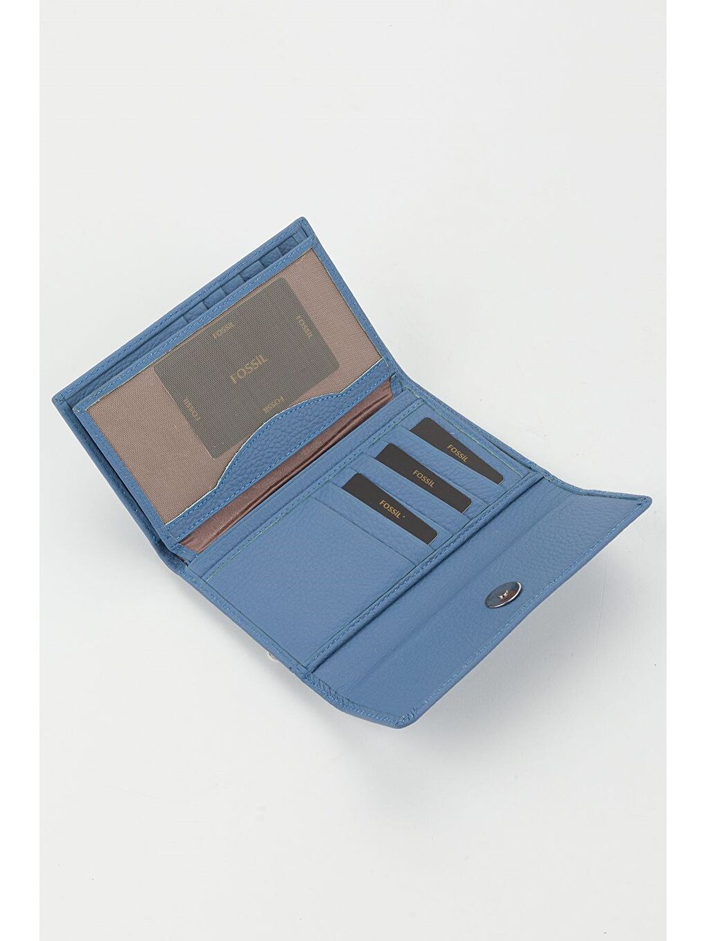 Kutulu Hakiki Deri Mavi Orta Boy Çok Gözlü Kadın El Portföyü Kartlık Cüzdan-2