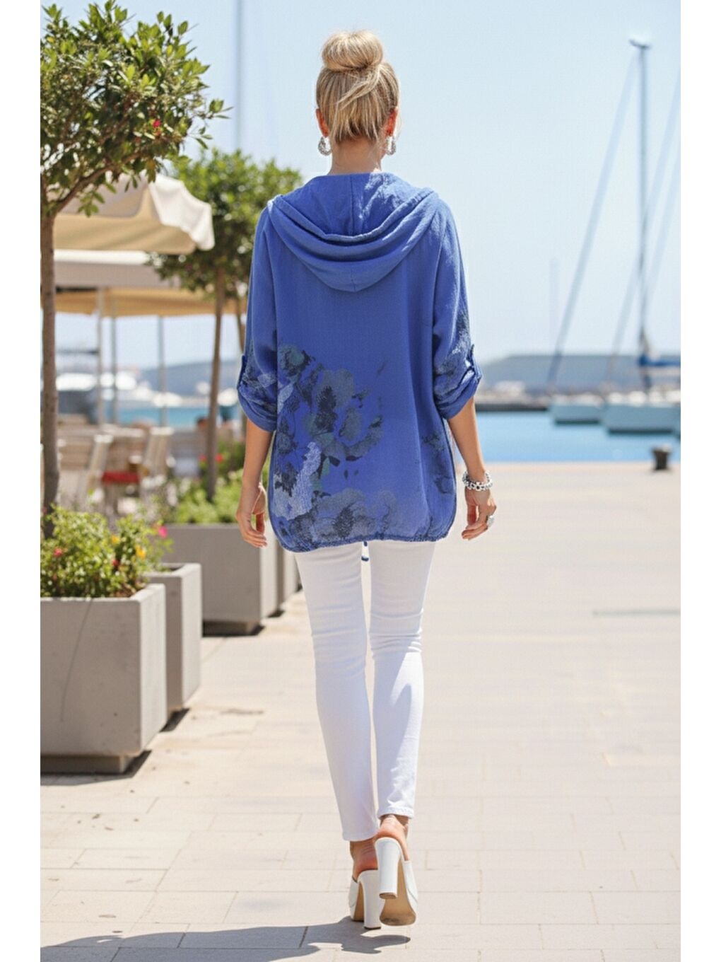 İtalyan Saks Mavisi Düğmeli Uzun Kollu Cepli Kapüşonlu Fermuarlı Regular Boy Dokuma Ceket 68 65-7