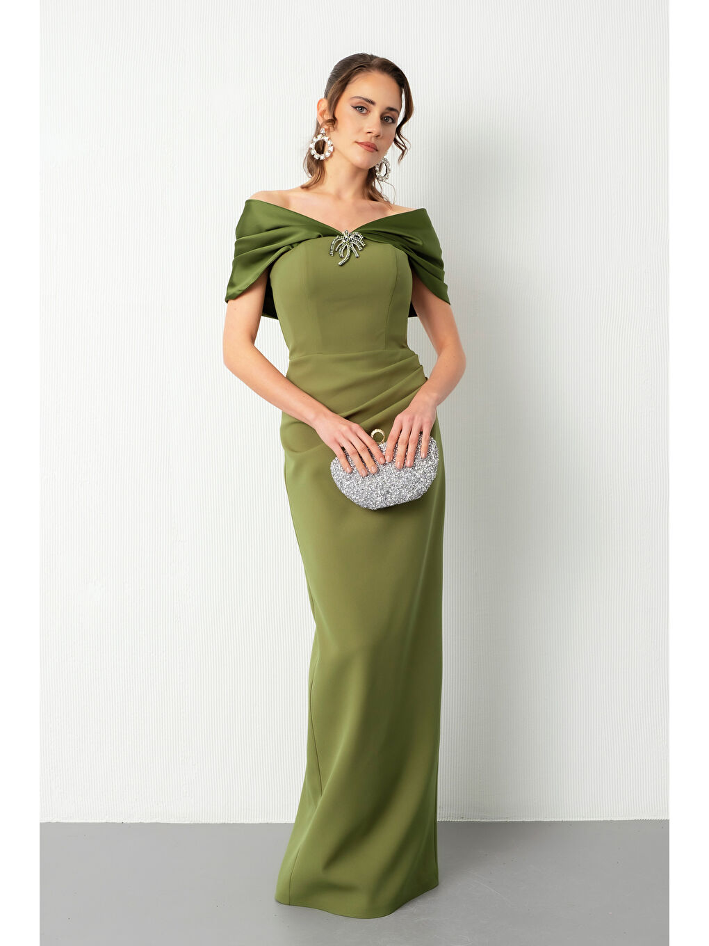 Kadın Haki Aksesuar Detay Uzun Söz Nişan Nikah Abiye Elbise