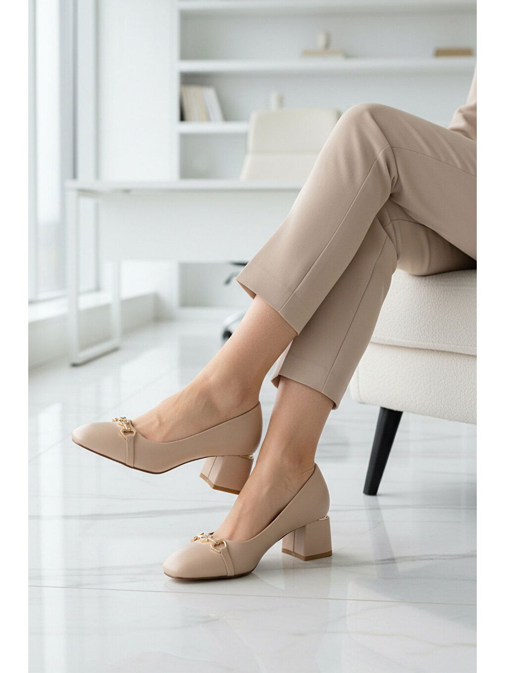 Bej Kadın Topuklu Abiye Ayakkabı 312525 Z-2