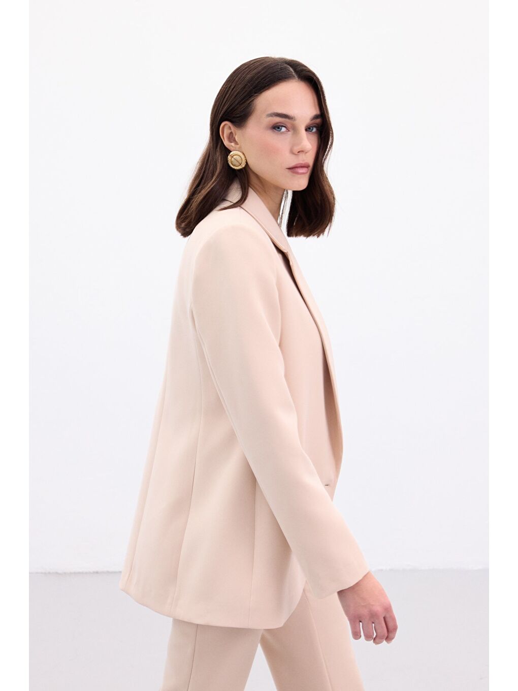 Düğmeli Klasik Ceket - Bej-3