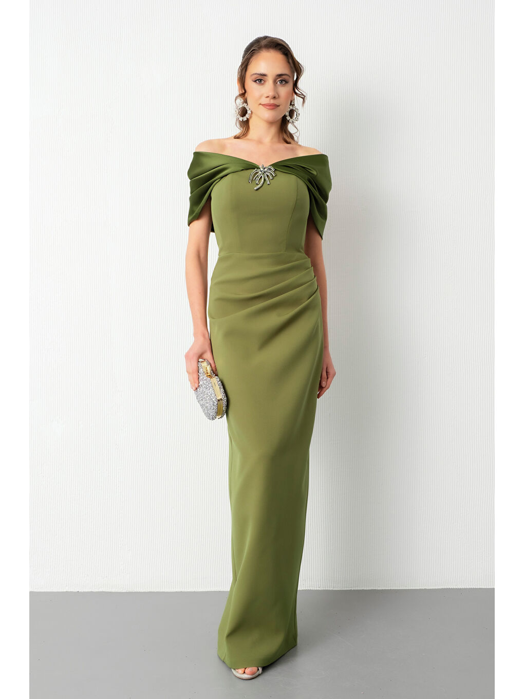 Kadın Haki Aksesuar Detay Uzun Söz Nişan Nikah Abiye Elbise-1