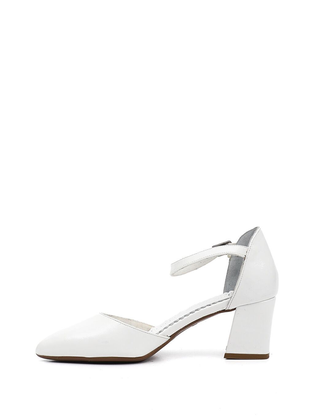 Beyaz Kadın BEYAZ-AÇIK GRİ Bilekten Bağlı Orta Topuklu Hakiki Deri Ayakkabı-3