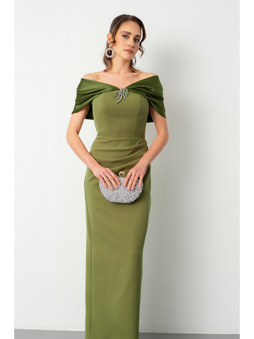 Kadın Haki Aksesuar Detay Uzun Söz Nişan Nikah Abiye Elbise-2