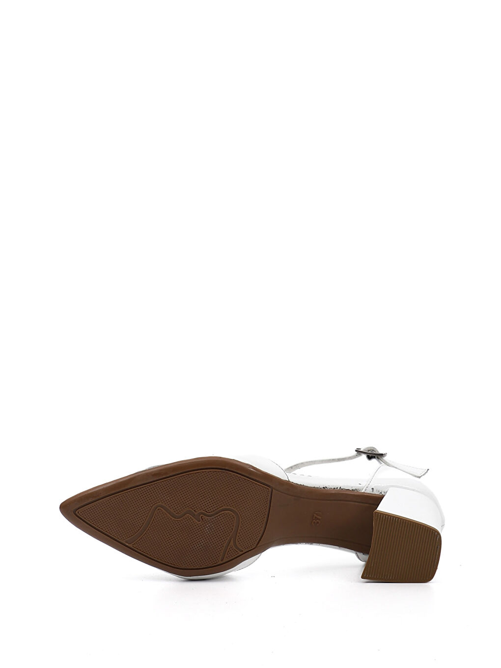 Beyaz Kadın BEYAZ-AÇIK GRİ Bilekten Bağlı Orta Topuklu Hakiki Deri Ayakkabı-4