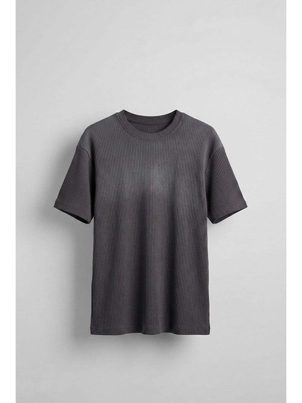 Erkek Fitilli Yıkamalı Renk Geçişli Oversize T-Shirt Antrasit Beyaz