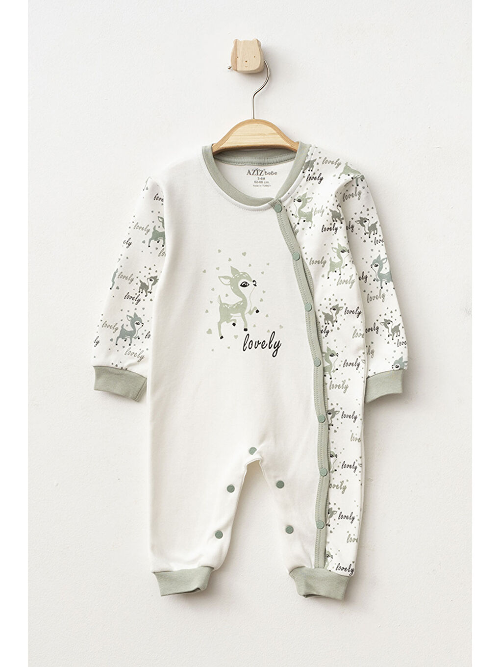 Yeşil Kız Bebek Çıtçıtlı Geyik Desenli Tulum 0 Ay 6 Ay