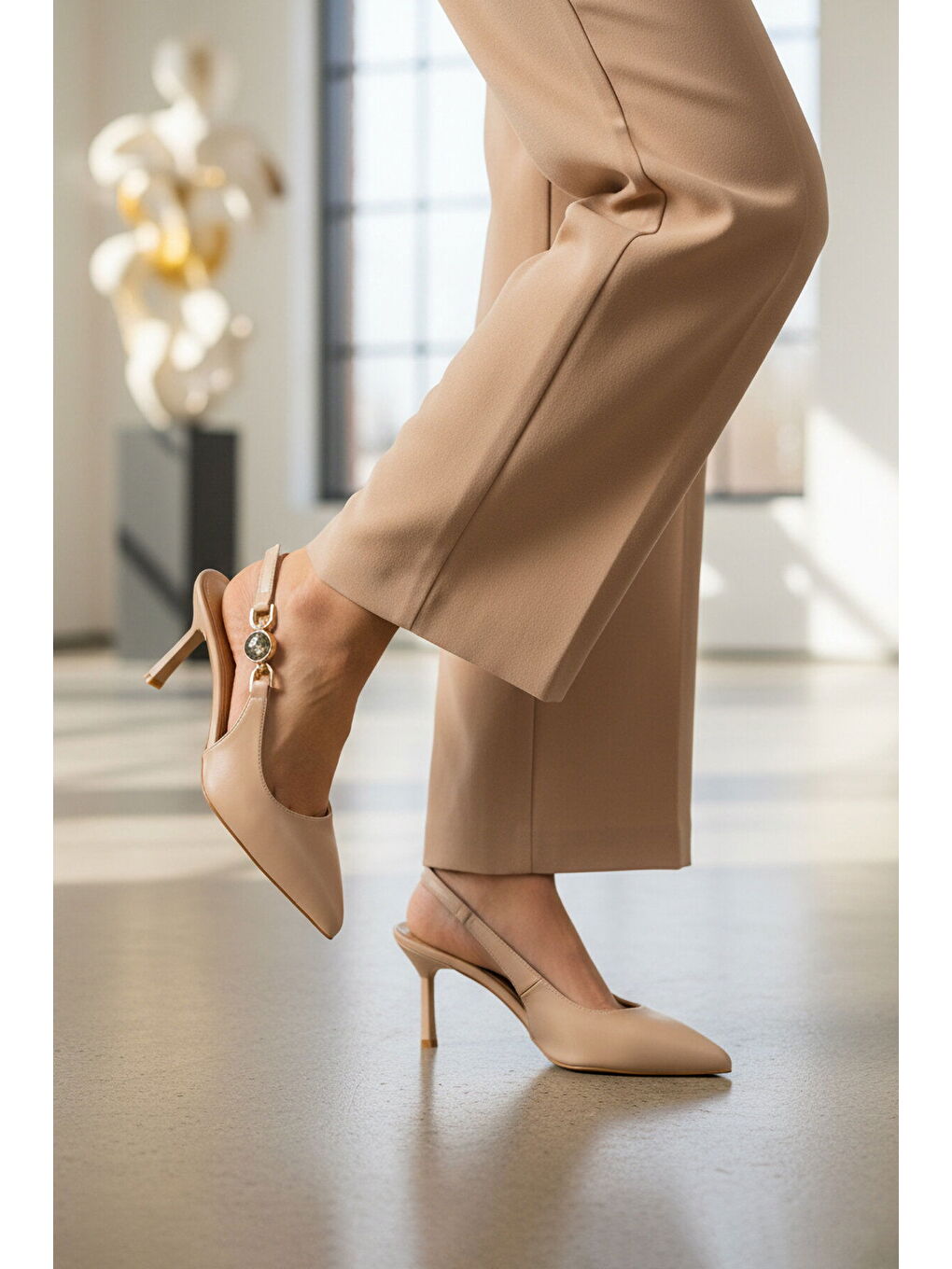 Bej Kadın İnce Topuklu Abiye Ayakkabı 312569 Z-2