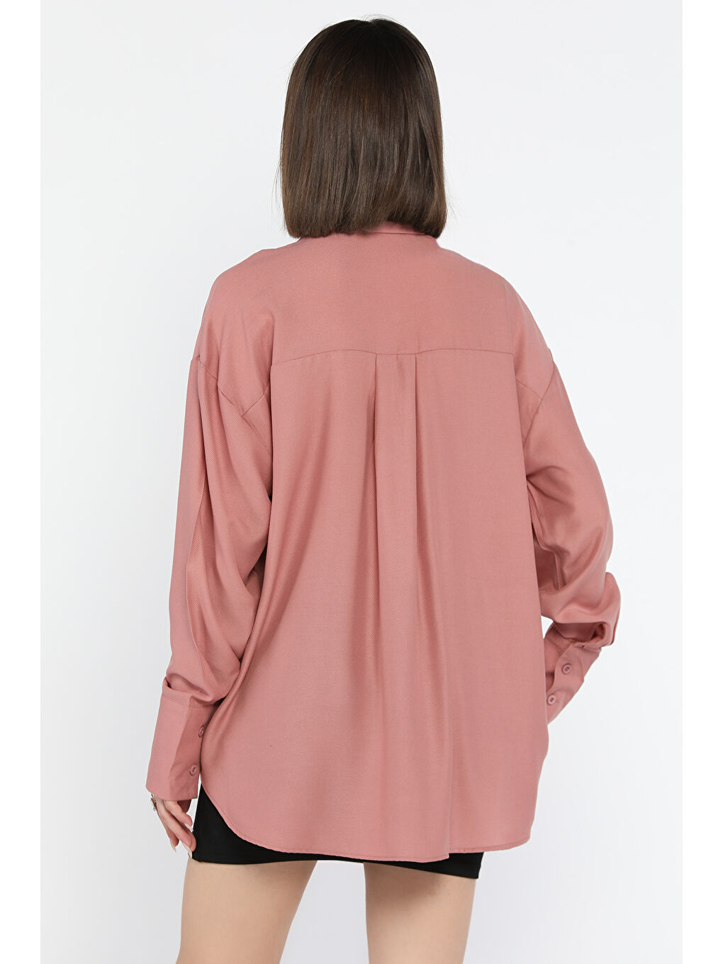 Pembe Kadın Yaka Taş İşlemeli Kendinden Desenli Gömlek-2