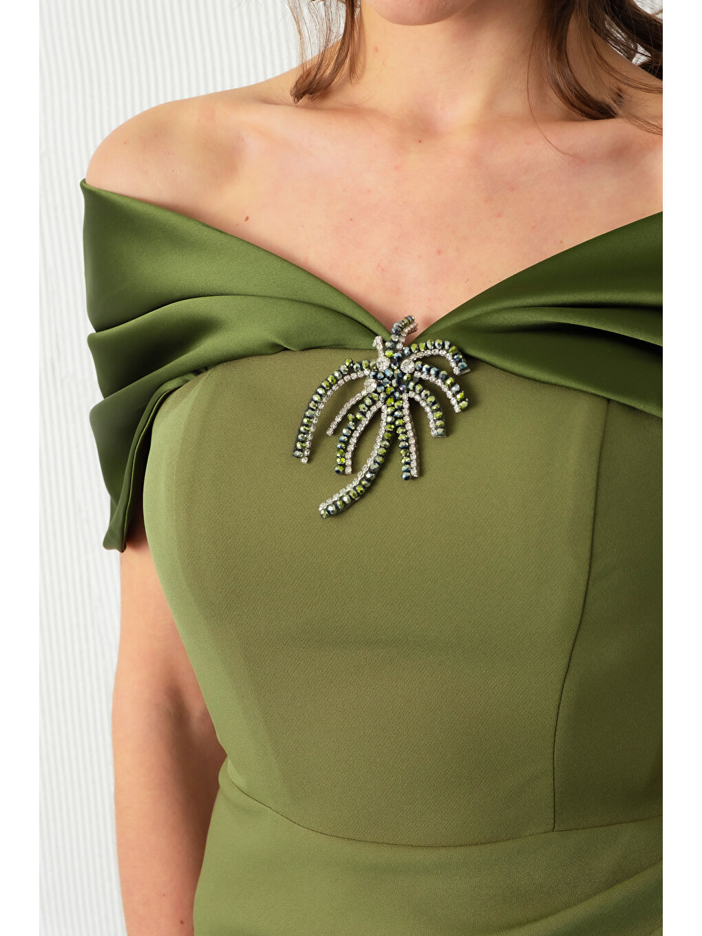 Kadın Haki Aksesuar Detay Uzun Söz Nişan Nikah Abiye Elbise-3