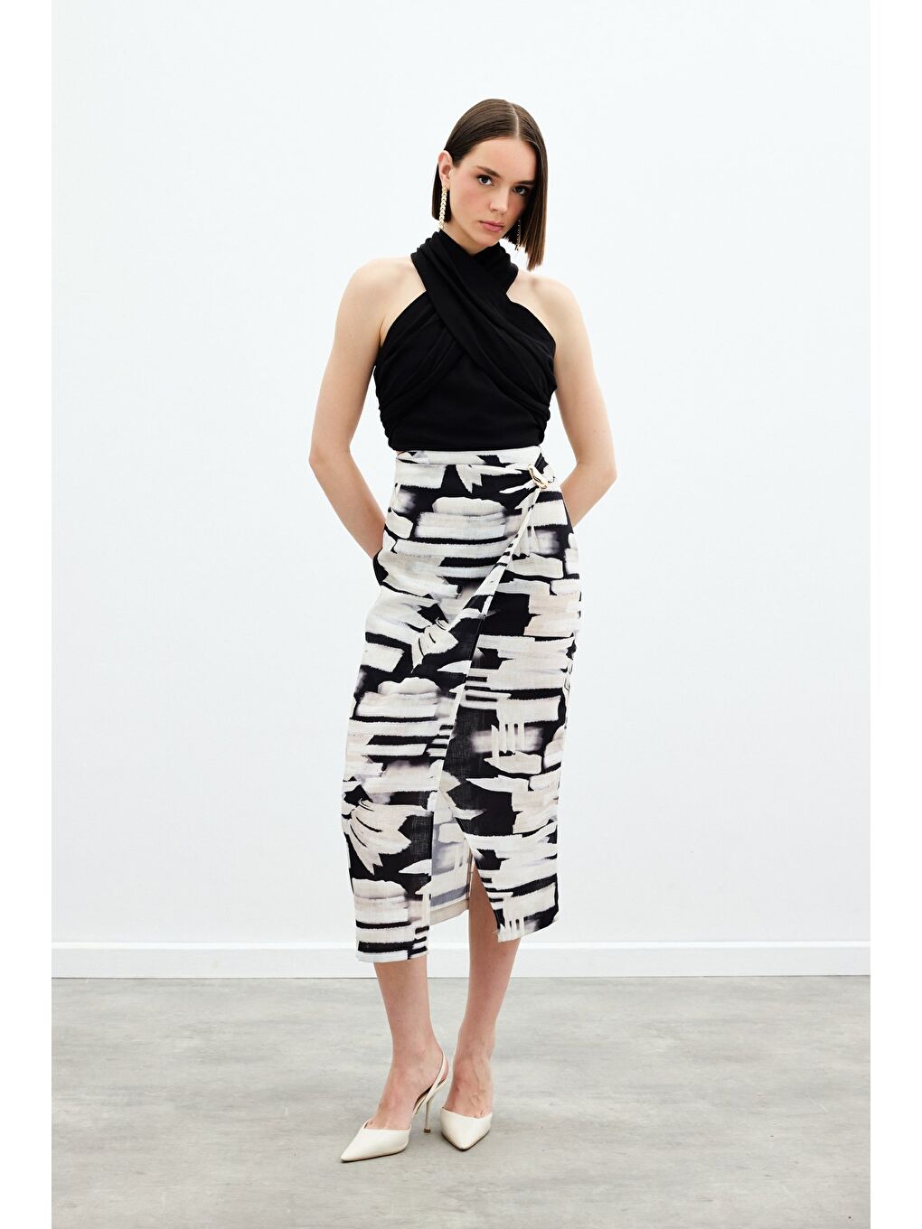 Desenli Keten Kalem Etek - Siyah-2