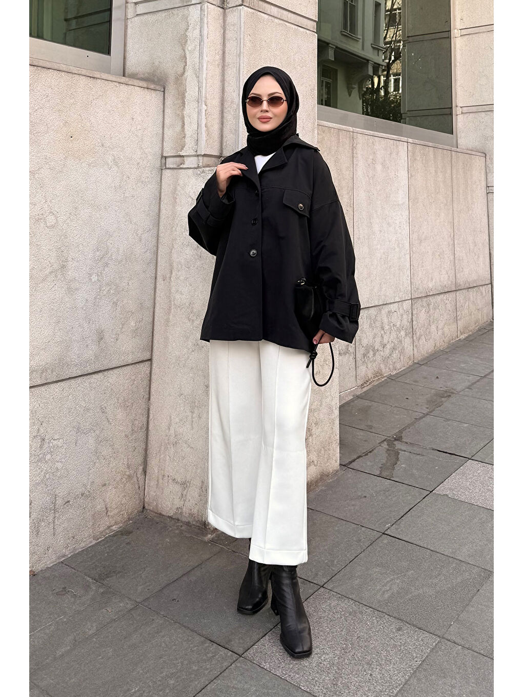 Kadın Kruvaze Yaka Trenç Siyah-2