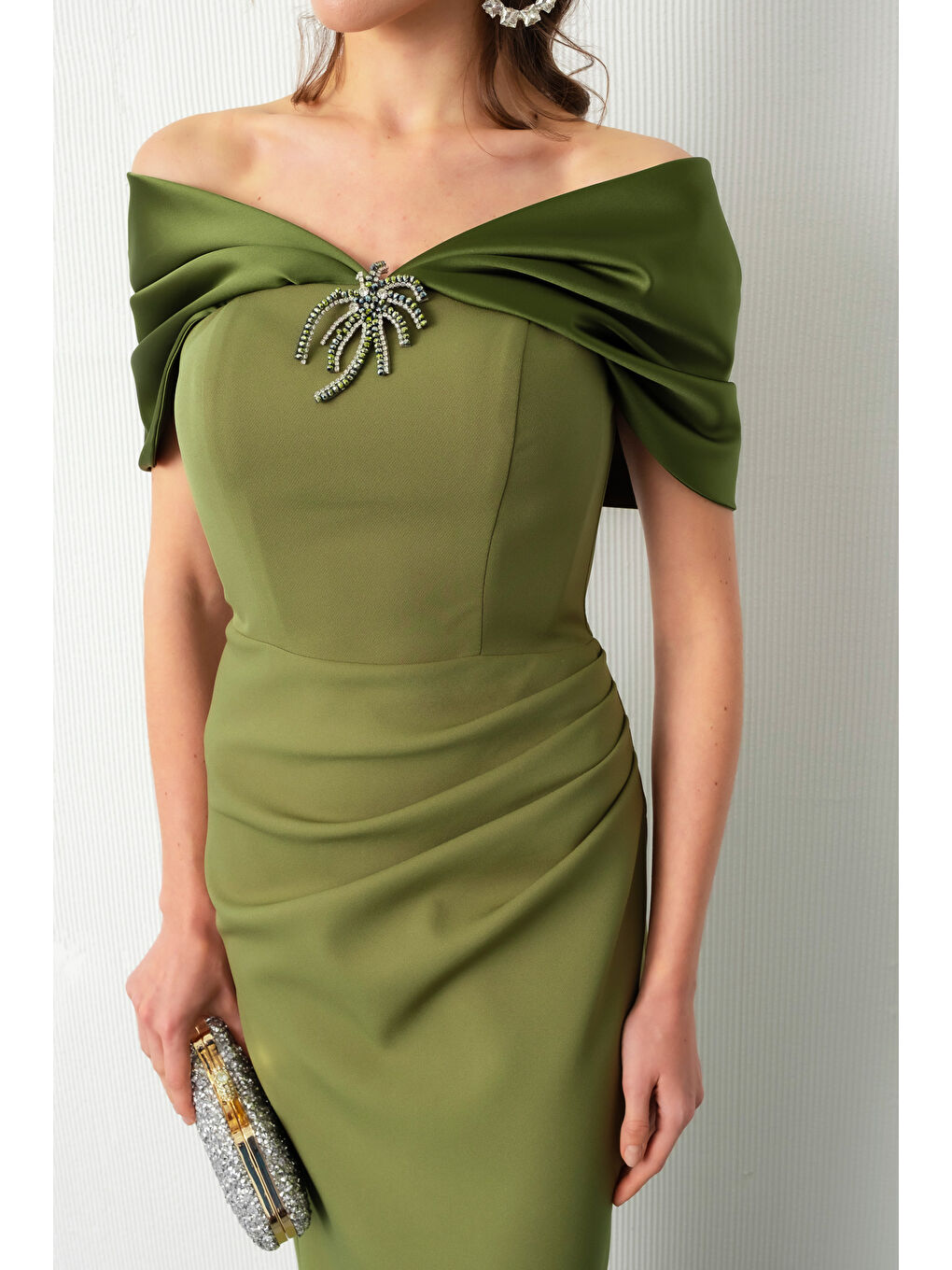 Kadın Haki Aksesuar Detay Uzun Söz Nişan Nikah Abiye Elbise-4
