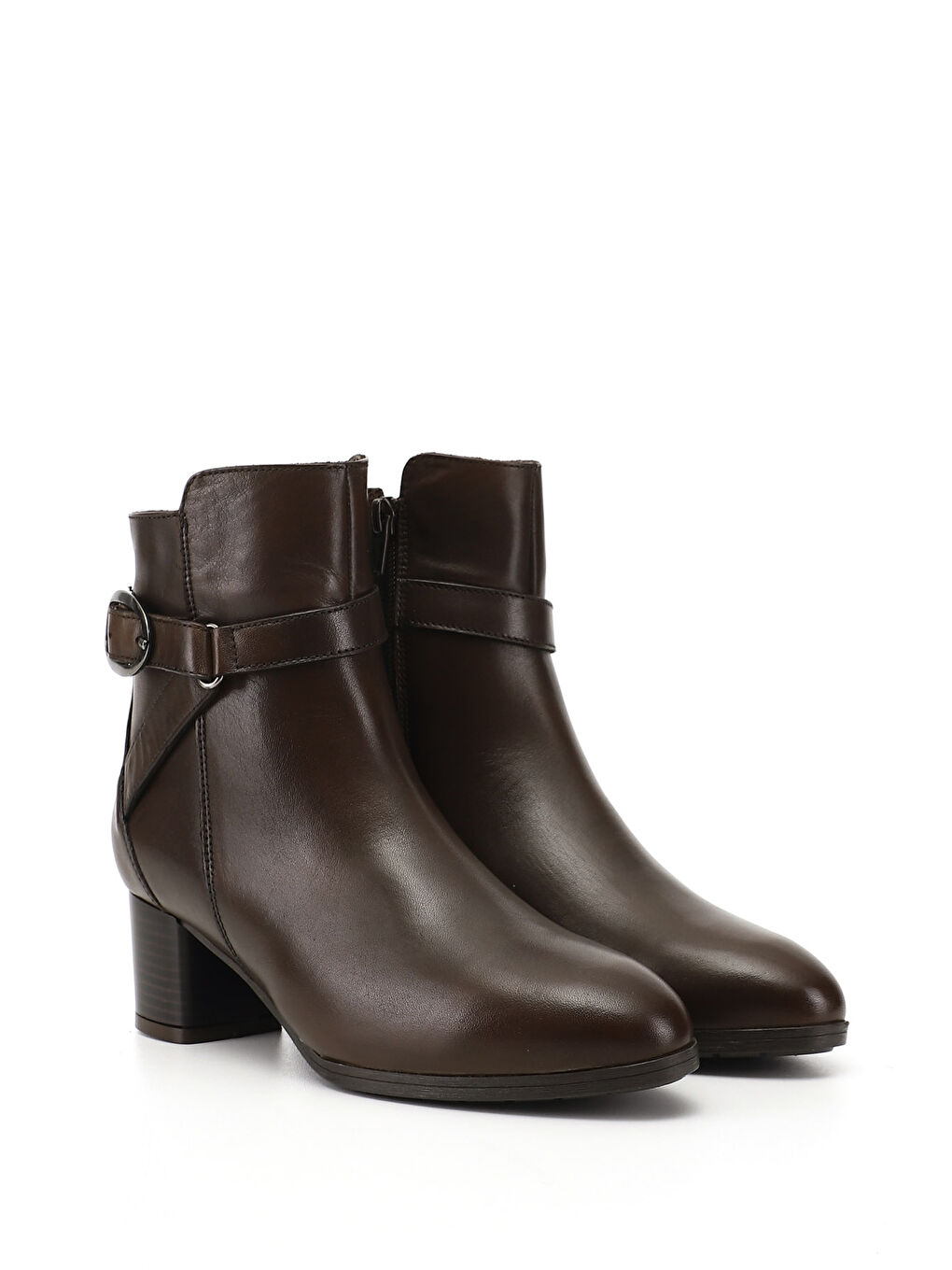 Kahverengi Kadın KAHVERENGİ Fermuarlı Kalın Topuklu Hakiki Deri Bot-2