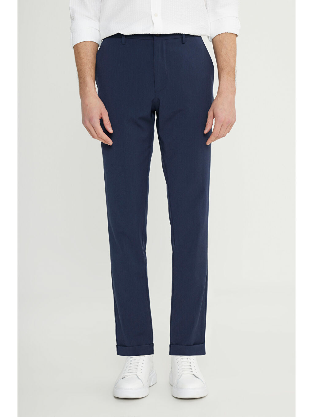 Erkek Lacivert Slim Fit Dar Kesim Beli Lastikli Yan Cep Esnek Casual Pantolon