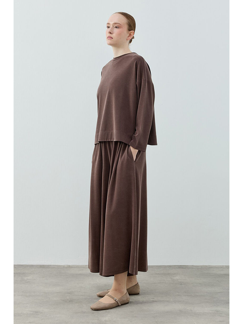 Basic Bambu Pantolonlu Takım 1804 Kahverengi