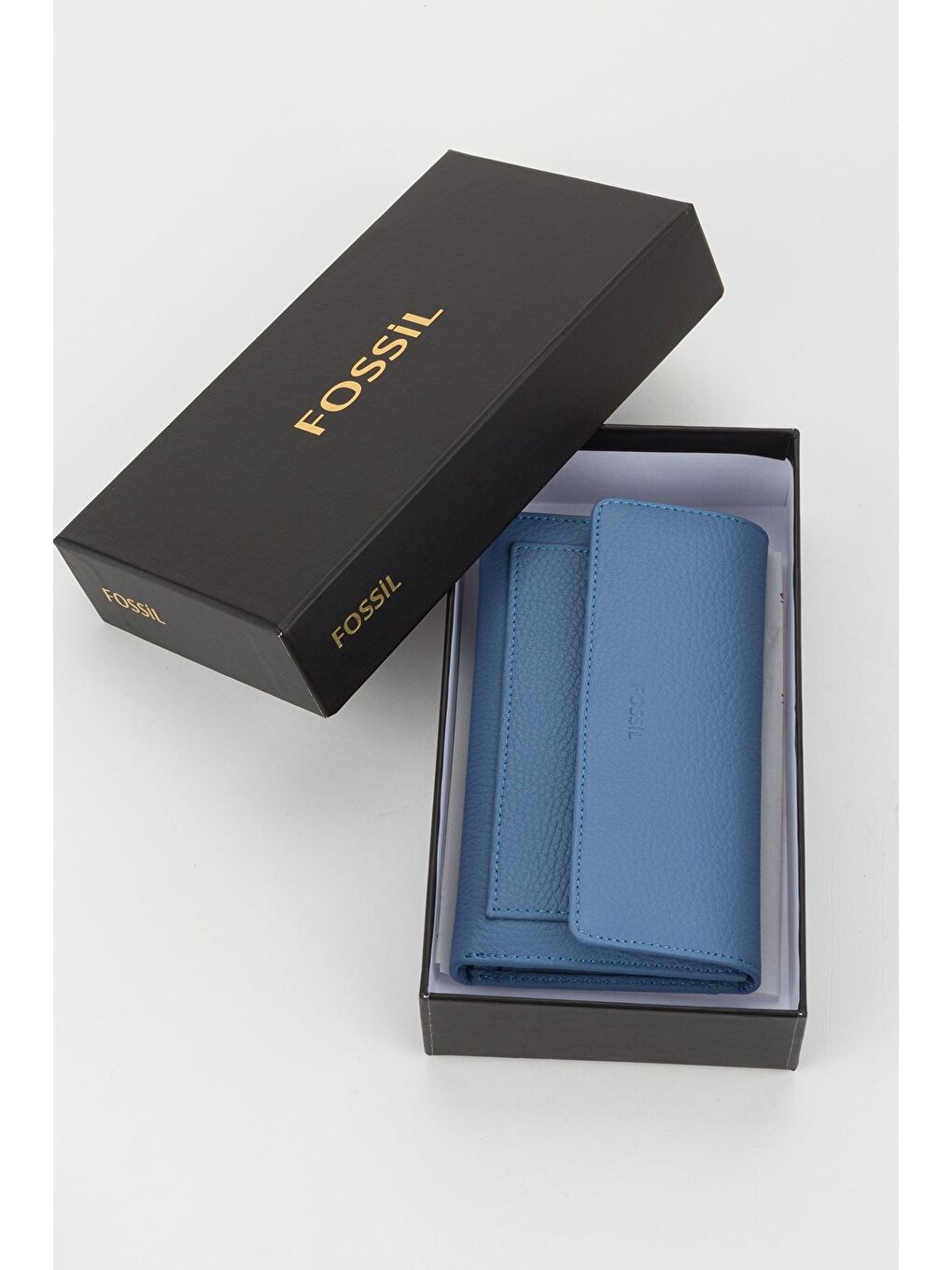 Kutulu Hakiki Deri Mavi Orta Boy Çok Gözlü Kadın El Portföyü Kartlık Cüzdan-5