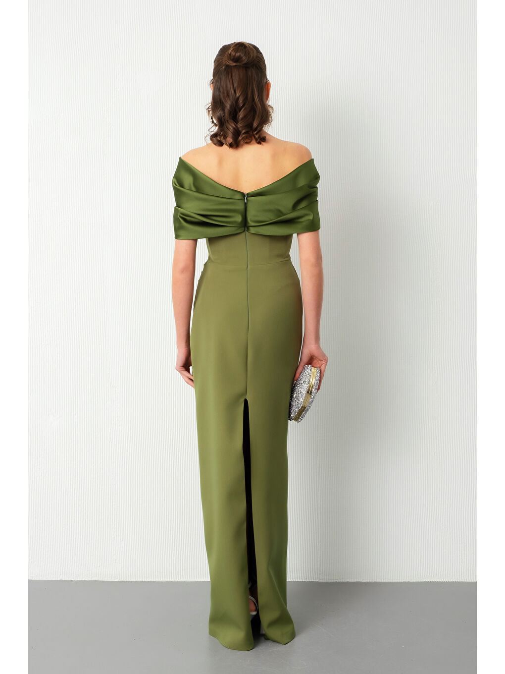 Kadın Haki Aksesuar Detay Uzun Söz Nişan Nikah Abiye Elbise-5