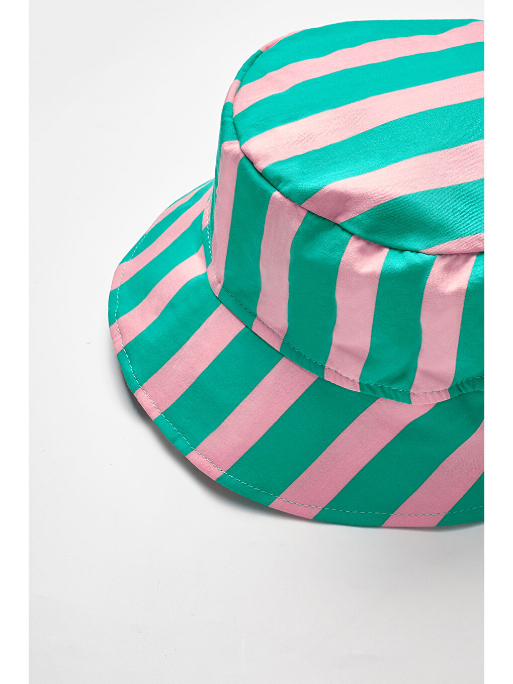 Yeşil Mint Çizgi Desenli Çocuk Bucket Şapka-1