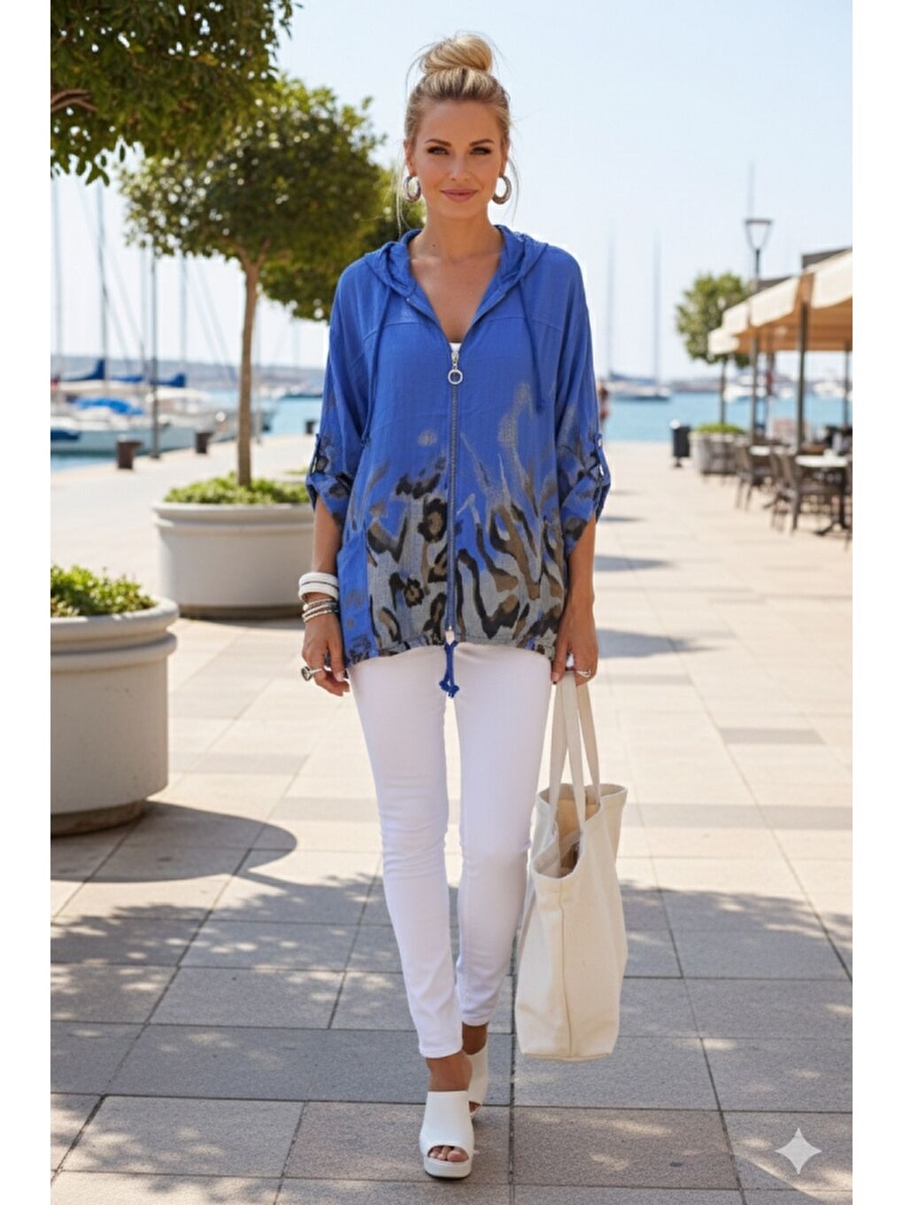 İtalyan Saks Mavisi Düğmeli Uzun Kollu Cepli Kapüşonlu Fermuarlı Regular Boy Dokuma Ceket 68 65-4