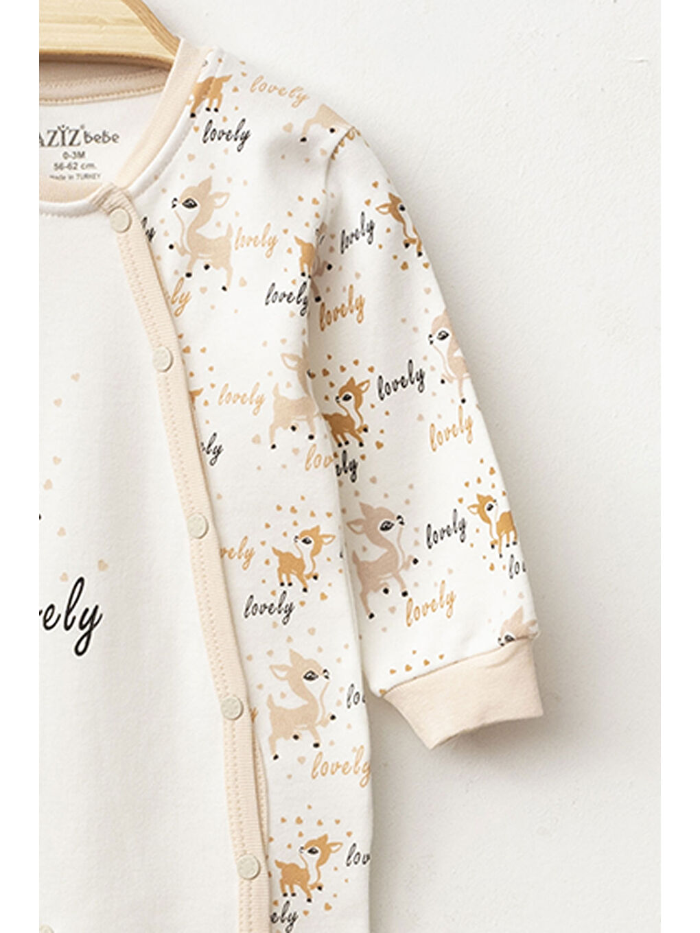 Bej Kız Bebek Çıtçıtlı Geyik Desenli Tulum 0 Ay 6 Ay-1