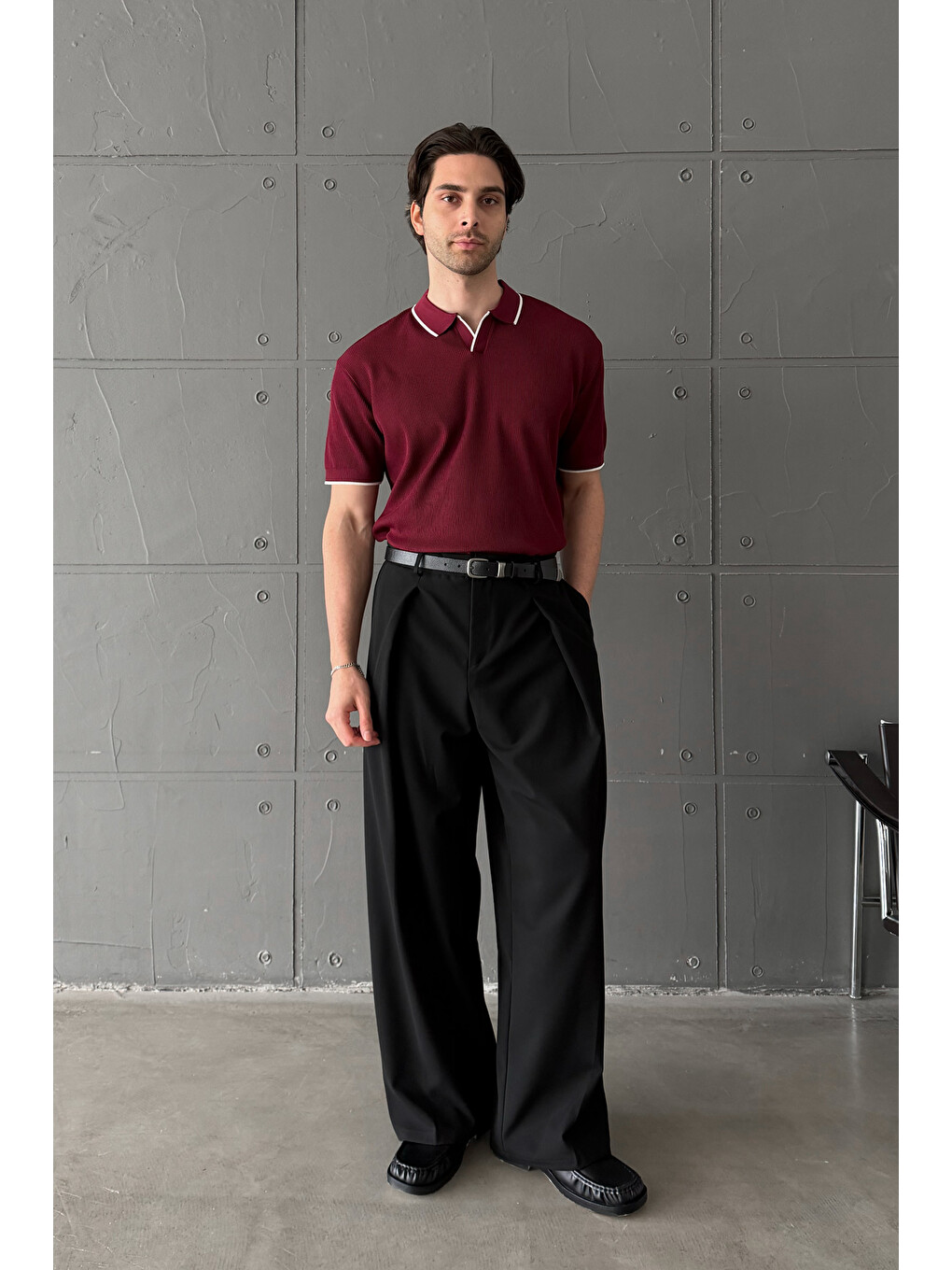 Siyah Erkek Geniş Pileli Kore Kesim Baggy Pantolon-5