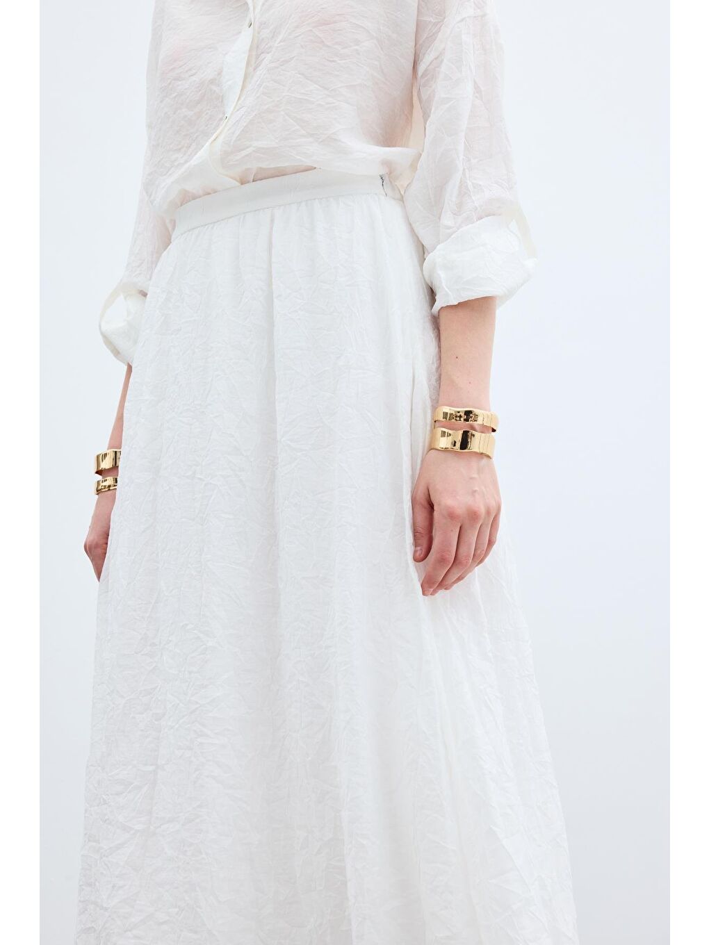 Kraşlı Kloş  Etek - Ekru-6