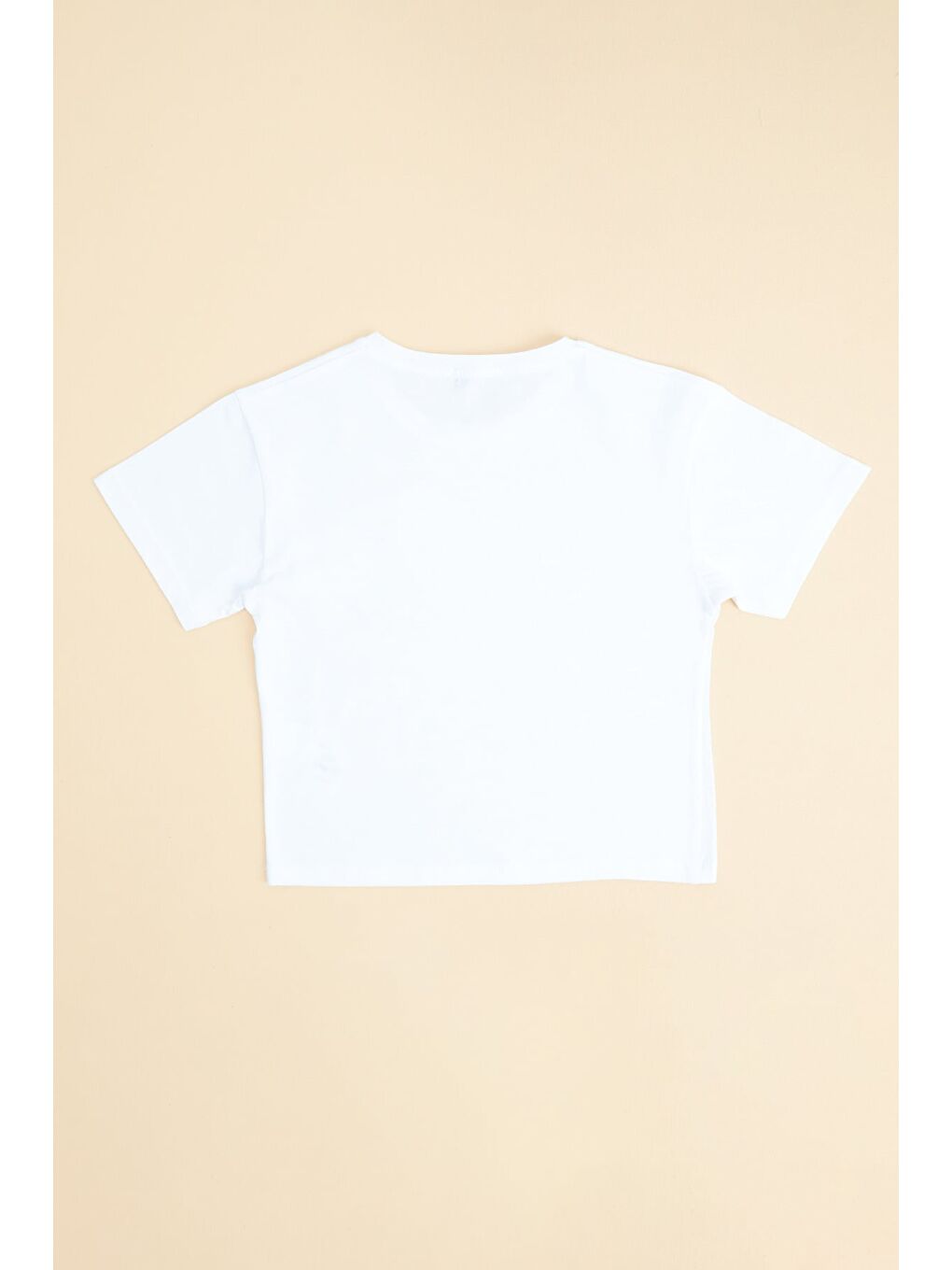 Ekru Fiyonk Baskılı Crop Kız Çocuk Tişört-1