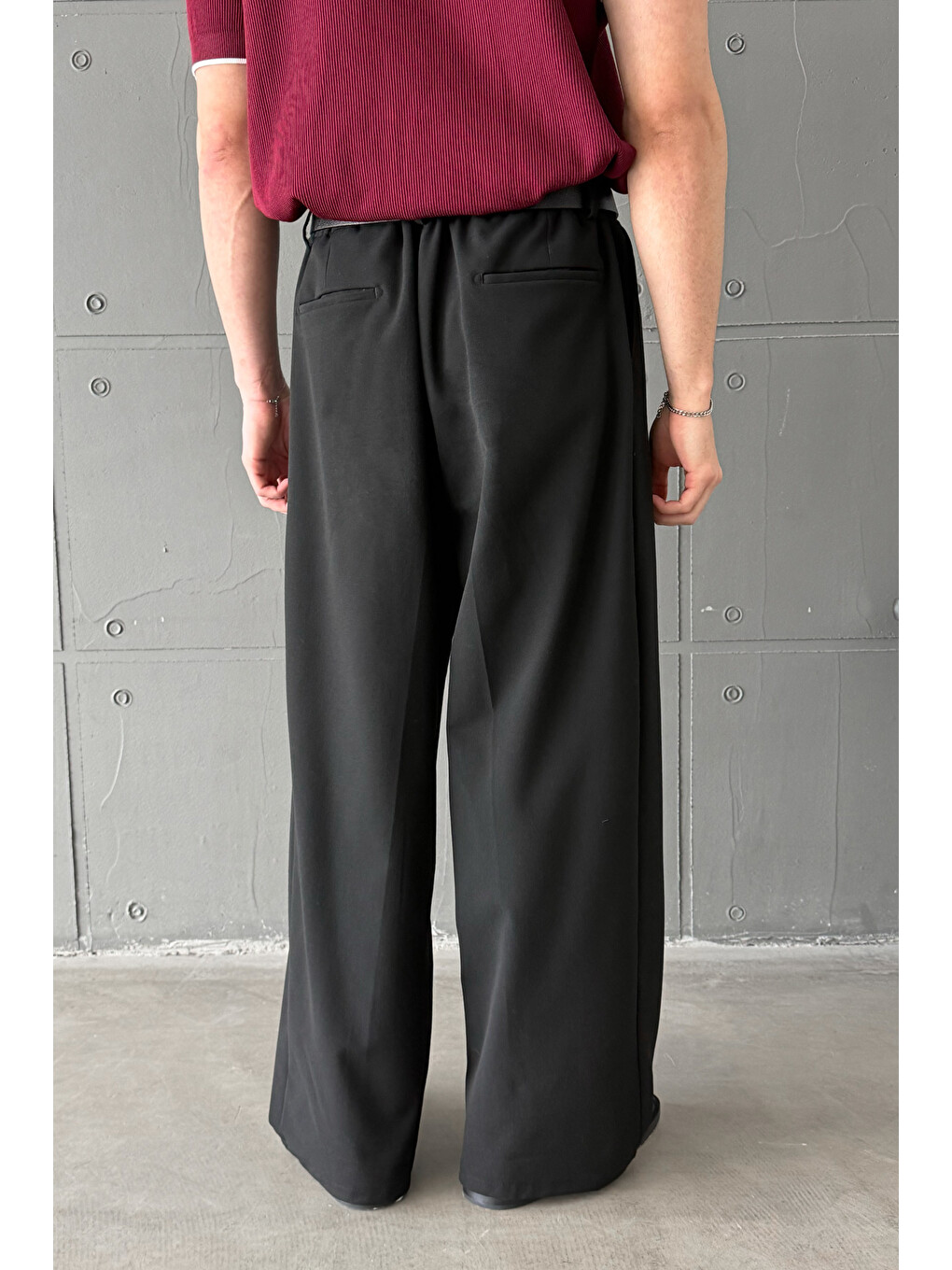 Siyah Erkek Geniş Pileli Kore Kesim Baggy Pantolon-6