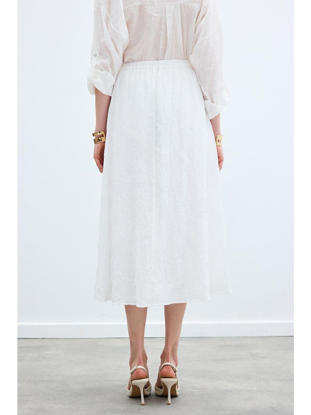 Kraşlı Kloş  Etek - Ekru-7