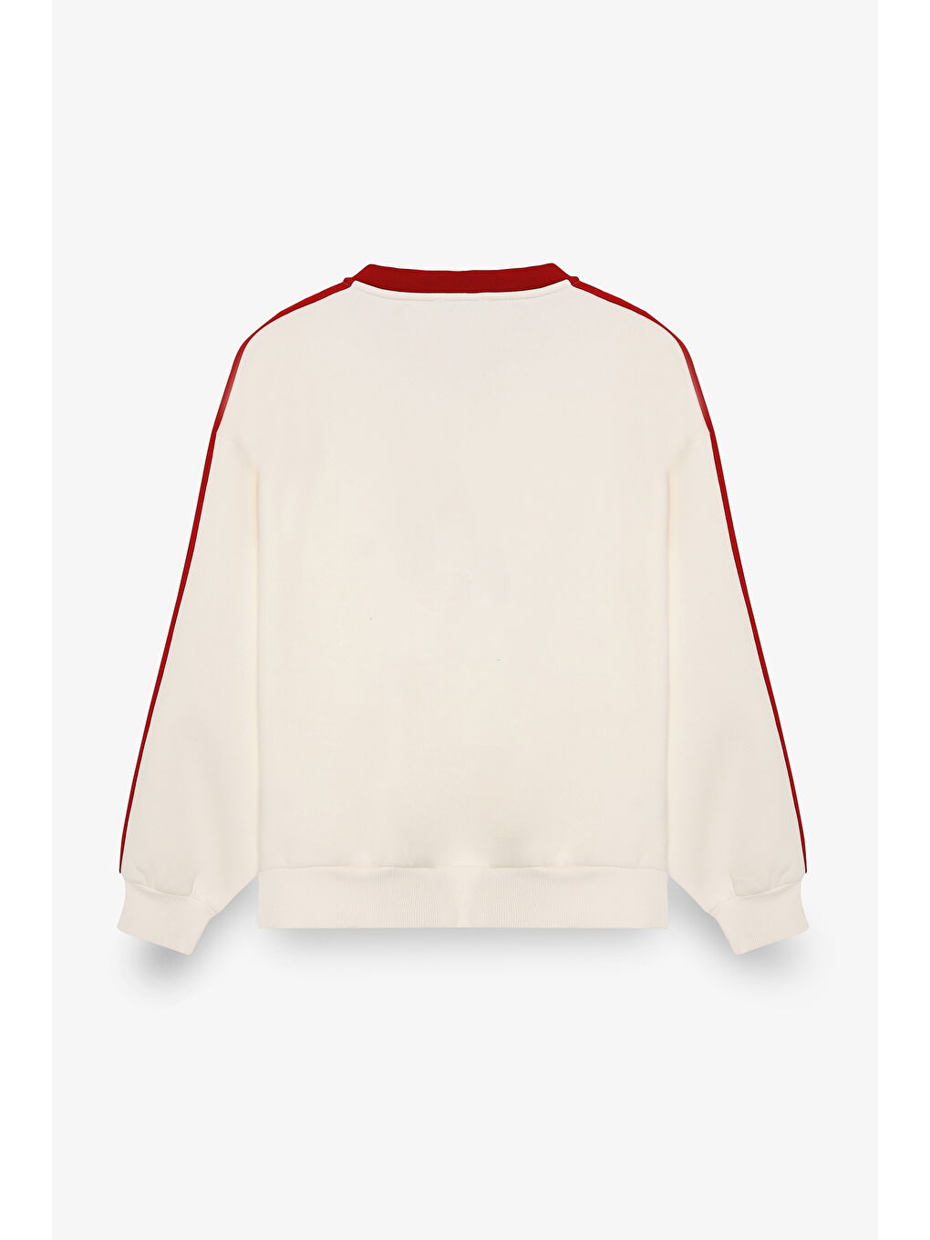 Şeritli Yazı Baskılı V Yaka Sweatshirt Ekru-3