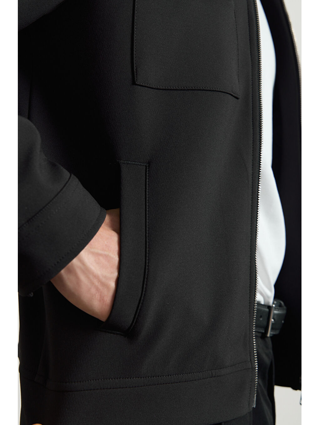 Erkek Standart Kalıp Gömlek Yaka Ceket Siyah-5