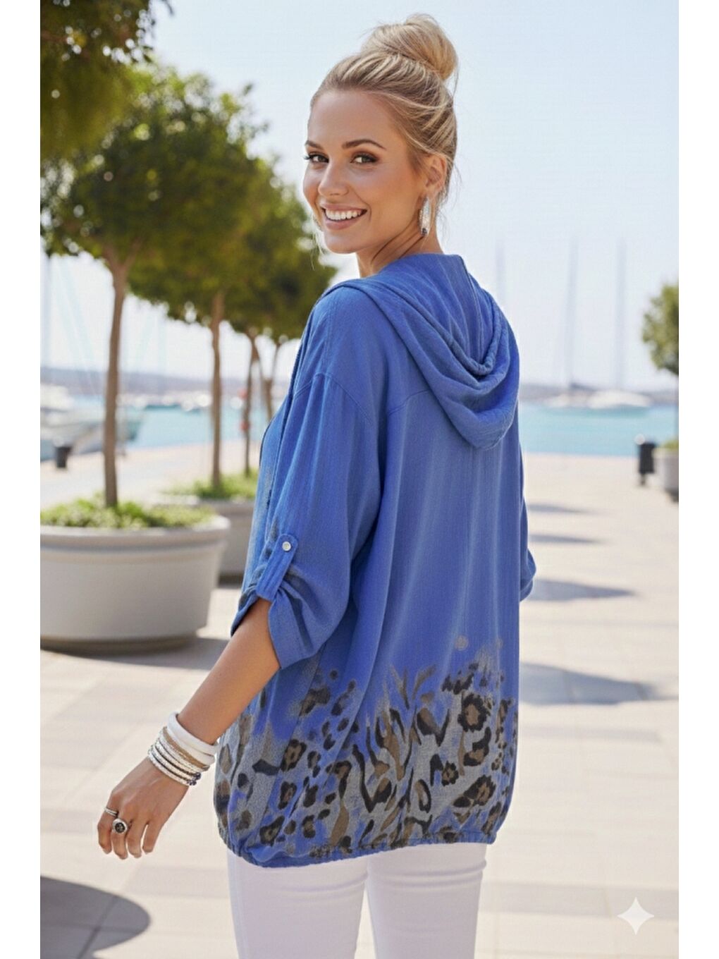 İtalyan Saks Mavisi Düğmeli Uzun Kollu Cepli Kapüşonlu Fermuarlı Regular Boy Dokuma Ceket 68 65-5