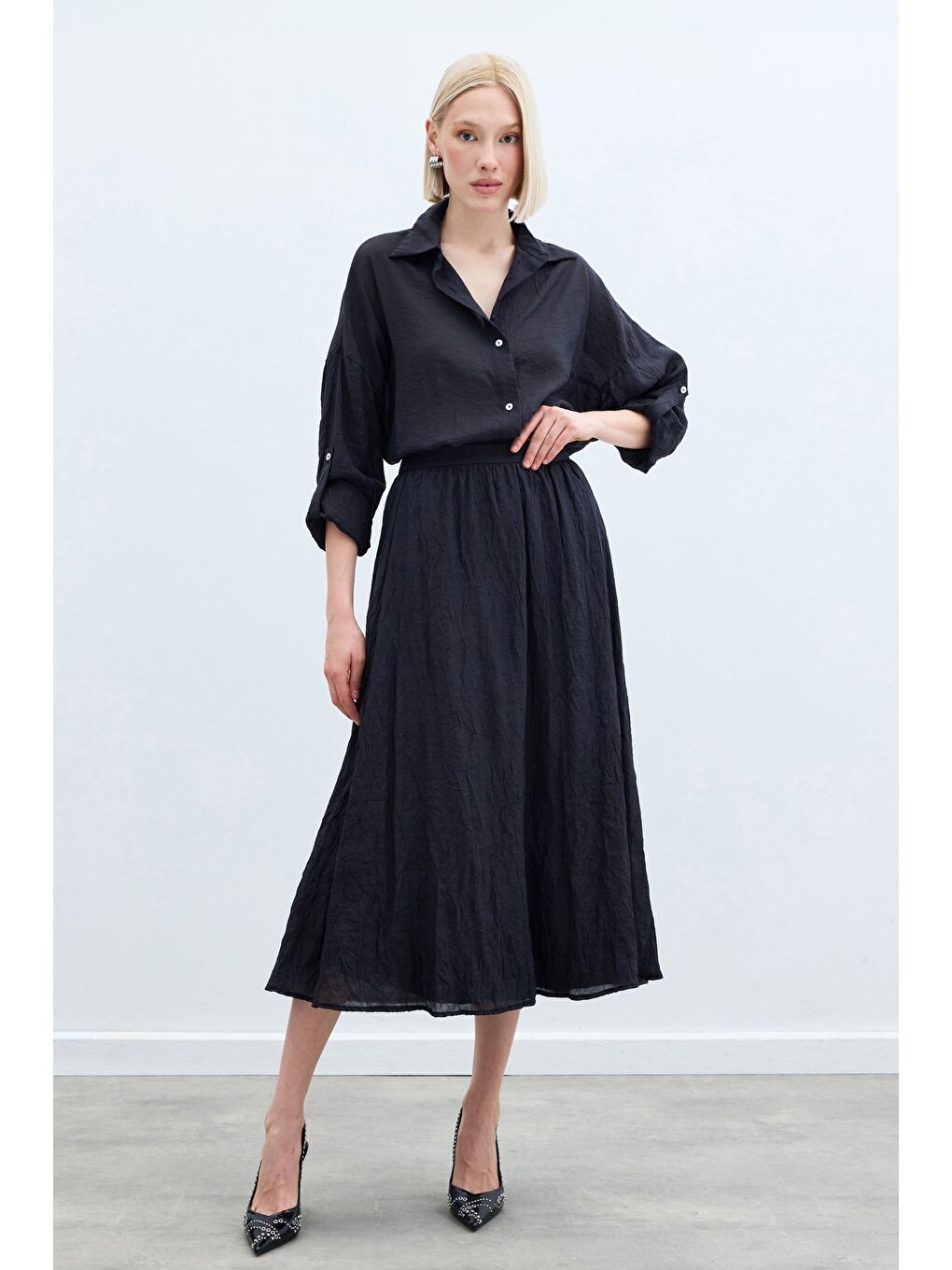 Kraşlı Kloş  Etek - Antrasit-1