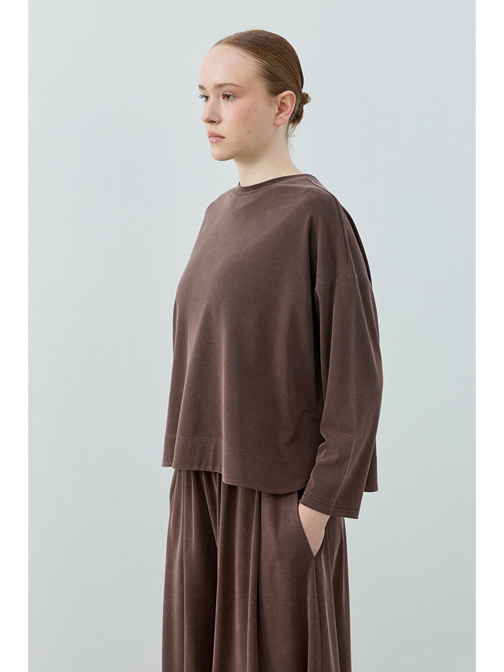 Basic Bambu Pantolonlu Takım 1804 Kahverengi-1