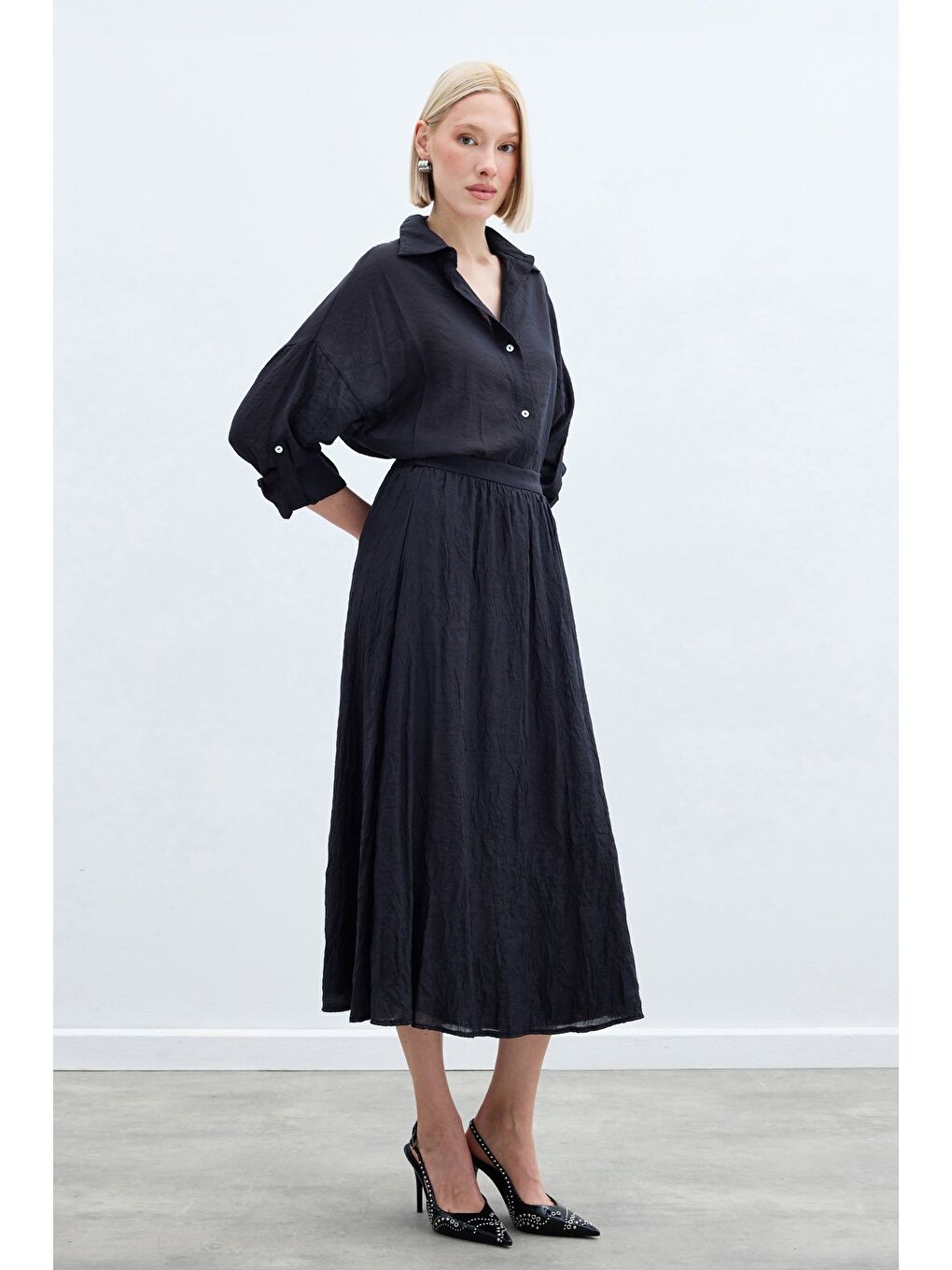 Kraşlı Kloş  Etek - Antrasit-3