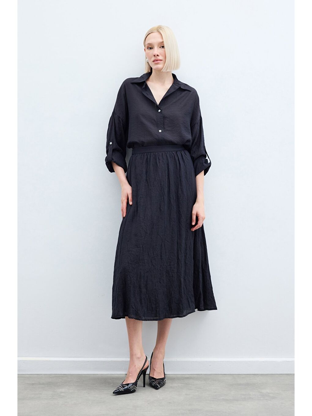 Kraşlı Kloş  Etek - Antrasit-4