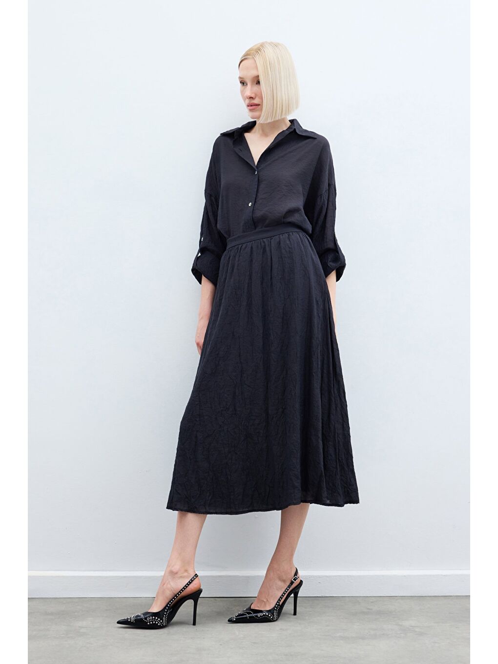 Kraşlı Kloş  Etek - Antrasit-5