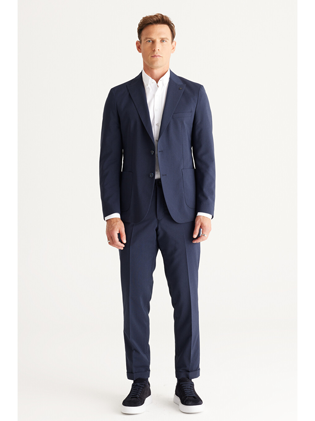 Erkek Beyaz Slim Fit Dar Kesim Düğmeli Yaka Pamuklu Gabardin Gömlek-2