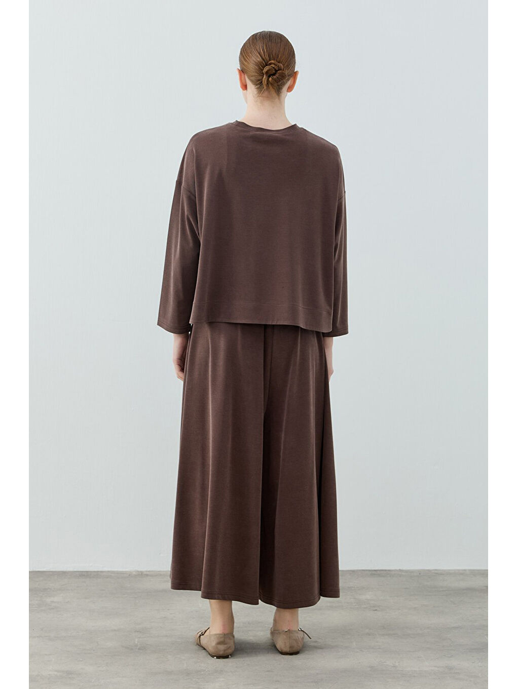 Basic Bambu Pantolonlu Takım 1804 Kahverengi-2