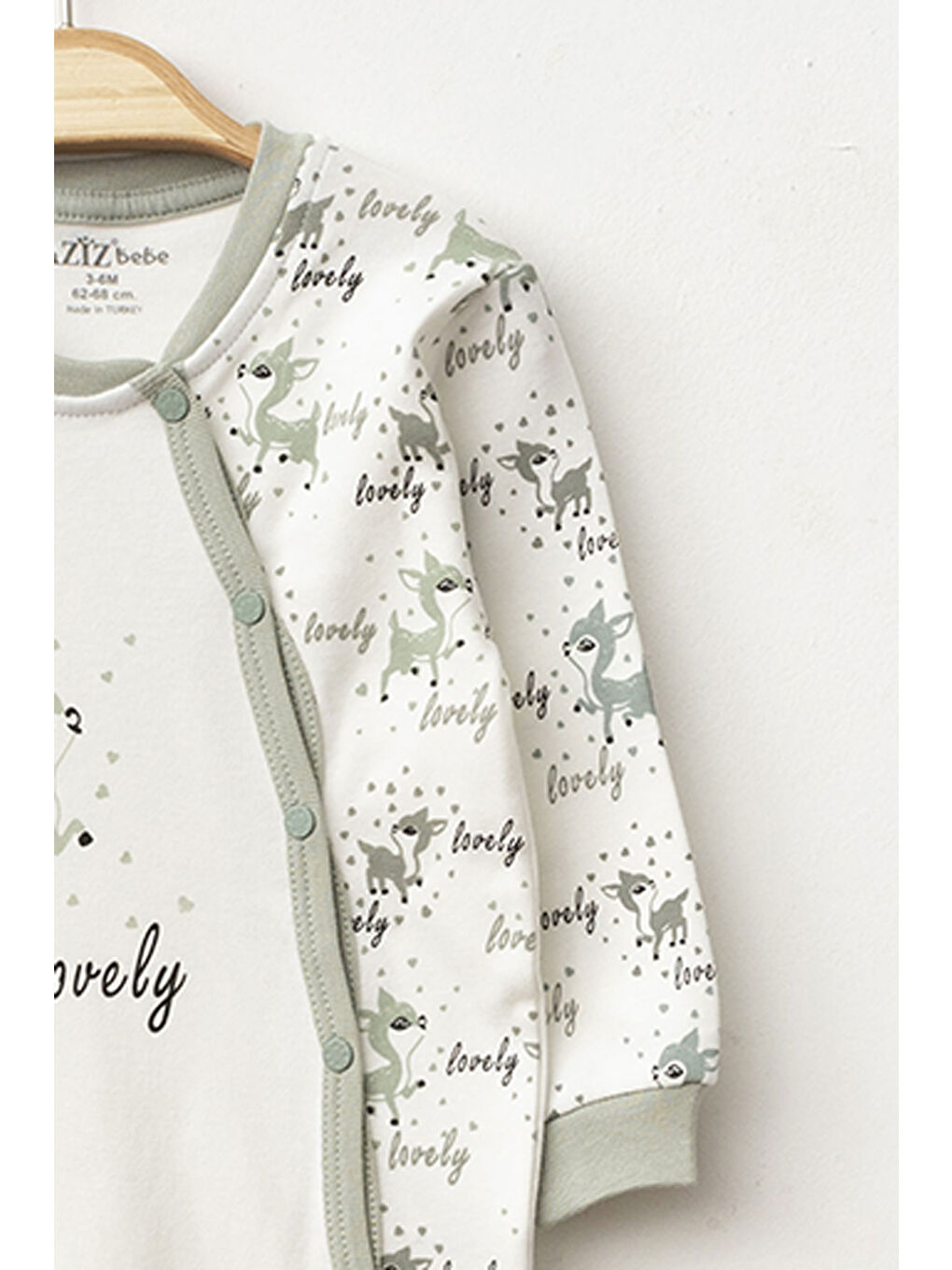 Yeşil Kız Bebek Çıtçıtlı Geyik Desenli Tulum 0 Ay 6 Ay-4