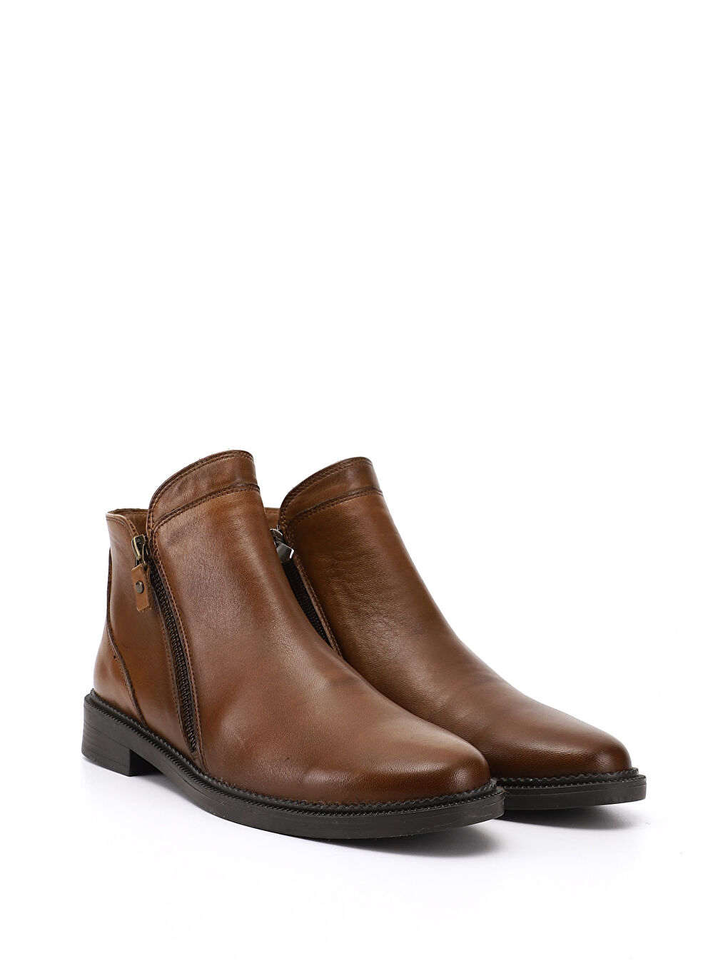 Kahverengi Kadın KAHVERENGİ-TABA Fermuarlı Kauçuk Taban Hakiki Deri Bot-1