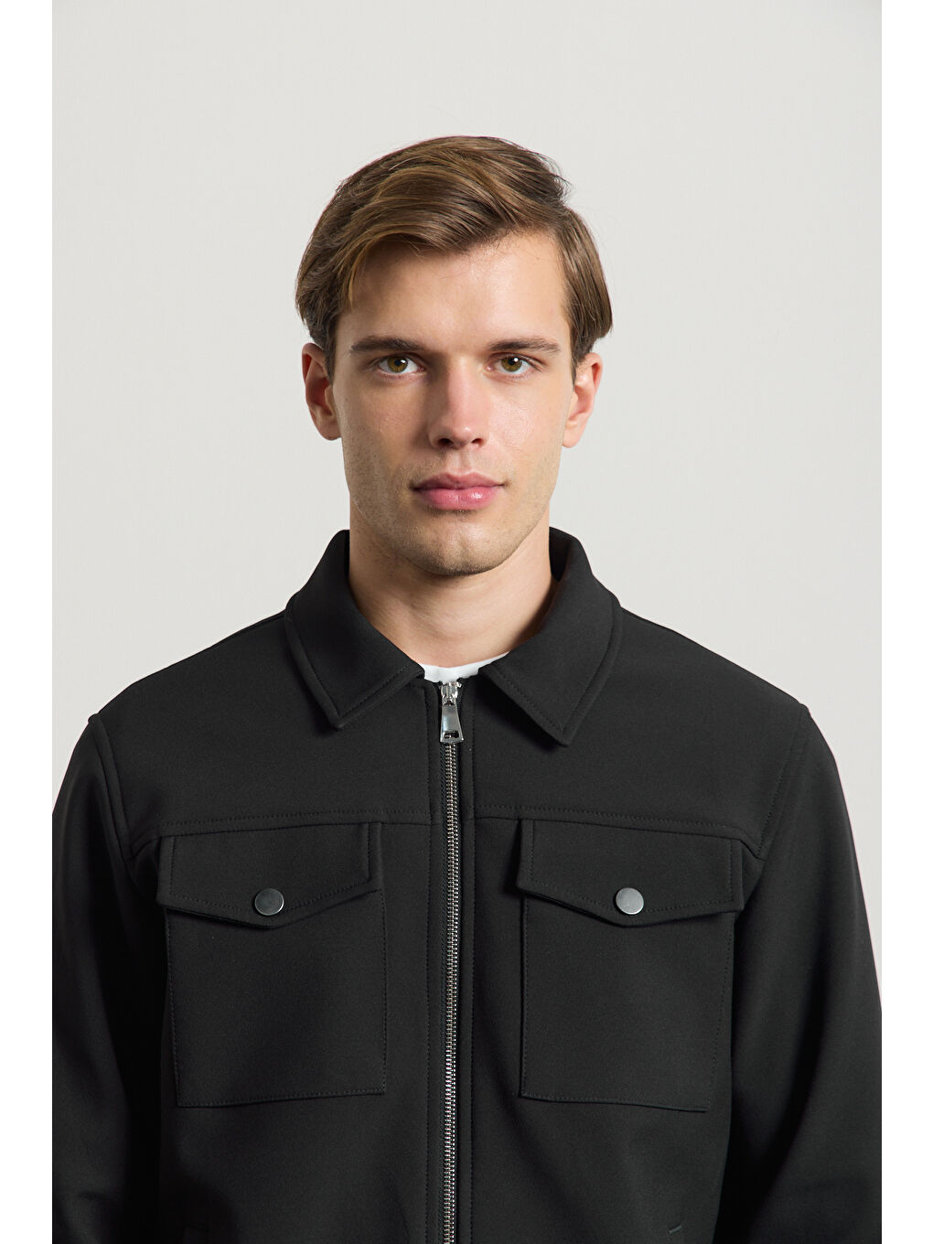 Erkek Standart Kalıp Gömlek Yaka Ceket Siyah-7