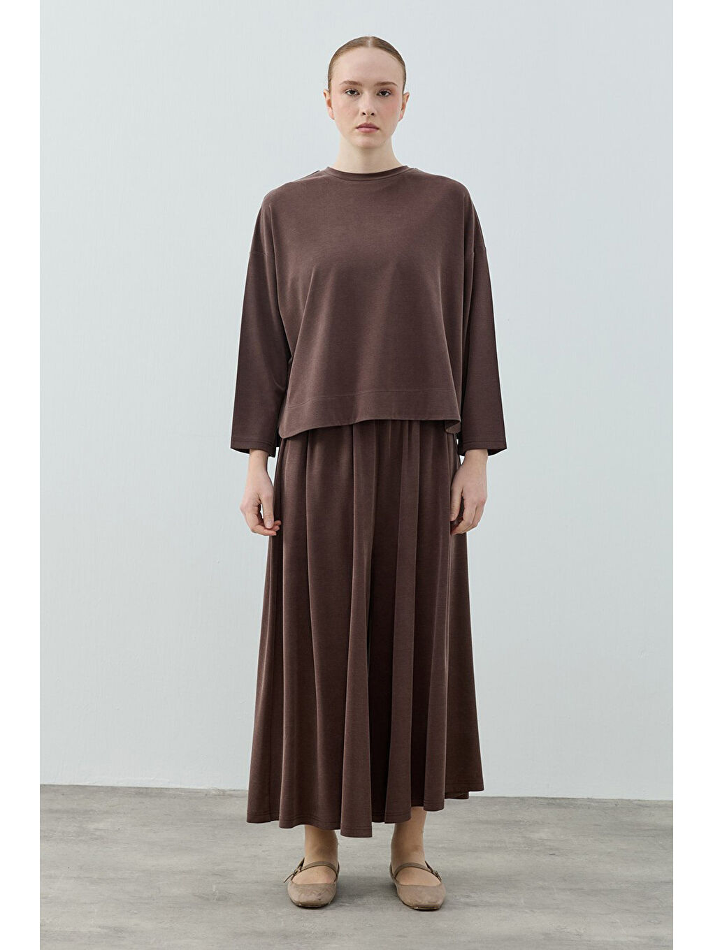 Basic Bambu Pantolonlu Takım 1804 Kahverengi-3