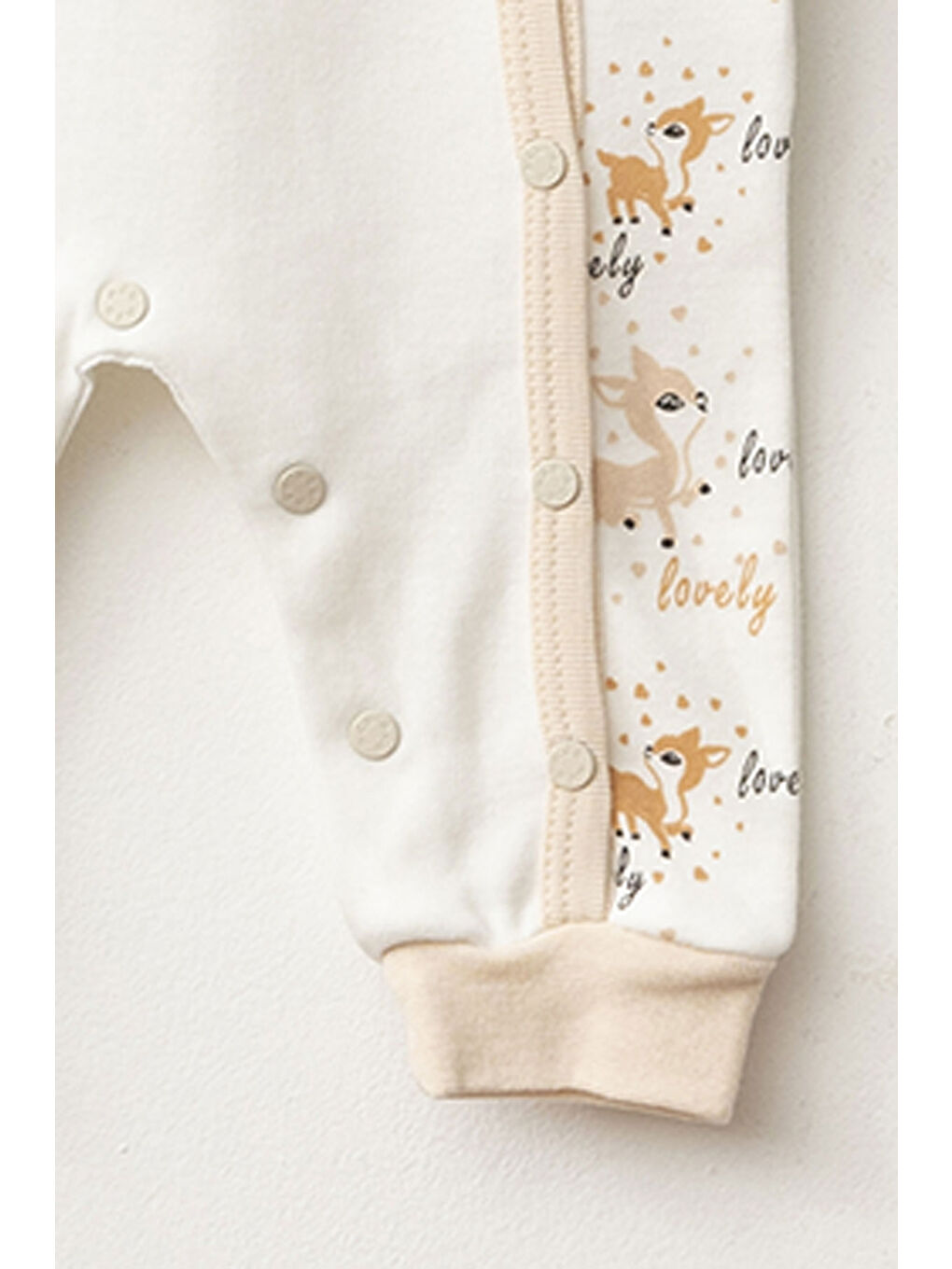 Bej Kız Bebek Çıtçıtlı Geyik Desenli Tulum 0 Ay 6 Ay-4