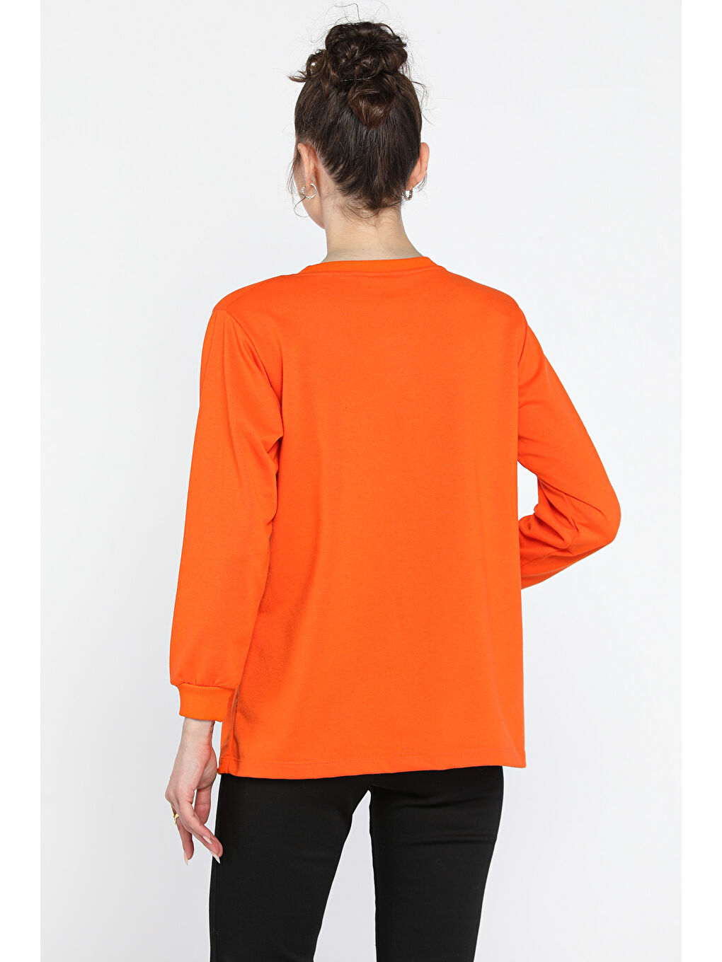 Turuncu Kadın Bisiklet Yaka Aksesuar Detaylı Bluz-2